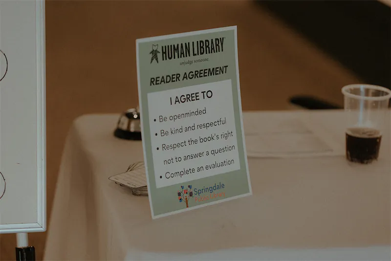 A sign showing the rules of the human library